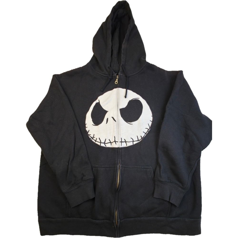Nightmare Before Christmas Disney Zip Hoodie Mens Large Black Jack Skellington